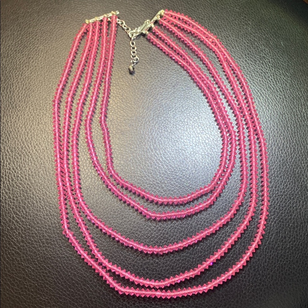 *Free add-on* Vintage Multi-Strand pink rhinestones beaded necklace #358